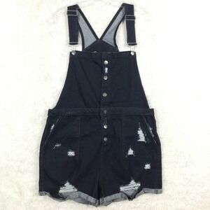 No Boundaries Womens Repreve Button Front Destructed Shortalls‎ Bibs Juniors XL
